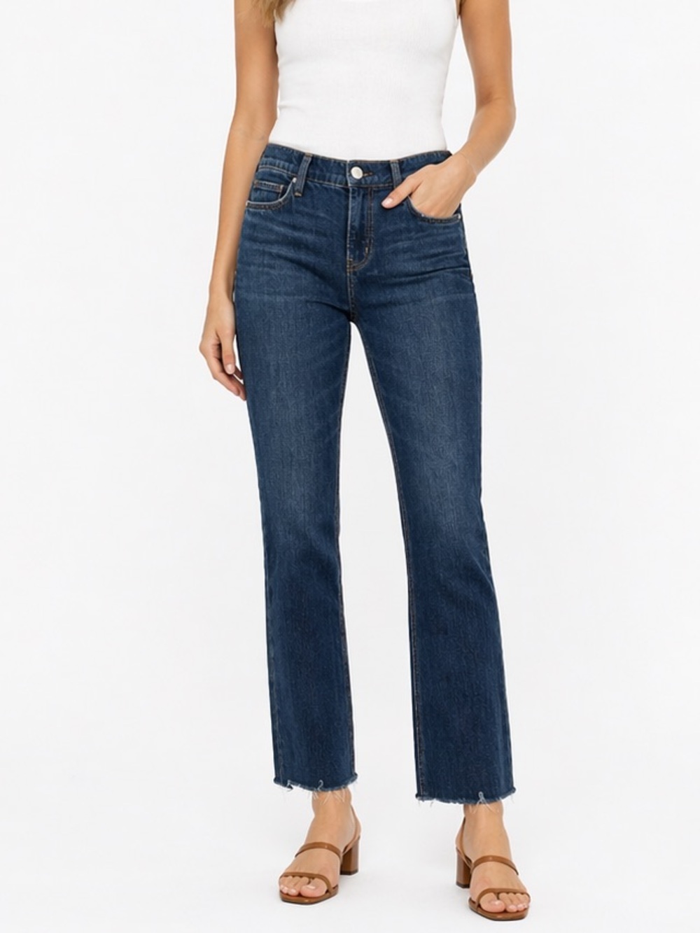Current Elliott Jeans Womens 27 Blue Crop Flare Raw Hem Mid Rise Denim